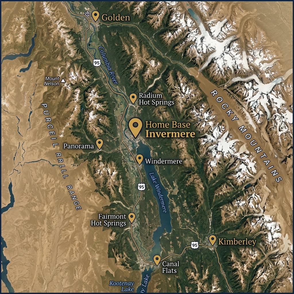Double K Roofing service area and Invermere address map